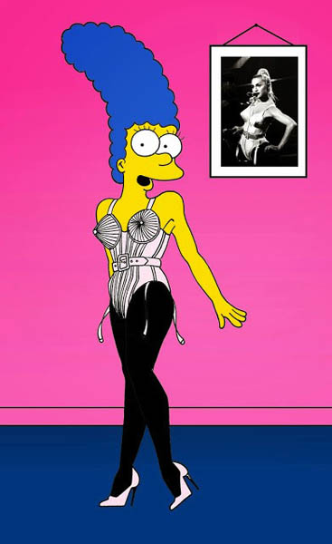 marge-simpson-jean-paul-gaultier-madonna-veronica-ciccone-art-cartoon-illustration-satire-sketch-fashion-luxury-style-iconic-dresses-all-the-time-the-simspsons-humor-chic-by-alexsandro-palombo