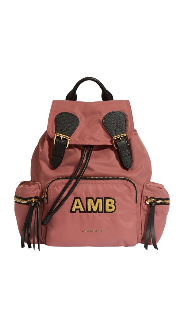 16. The Medium Rucksack in Technical Nylon and Leather - Mauve Pink