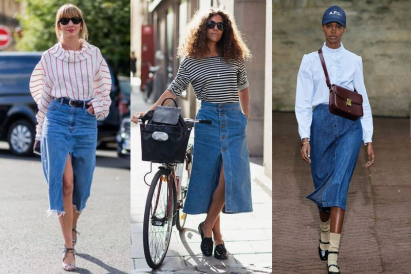 3 Adımda uzun denim etekleri kombinleyin