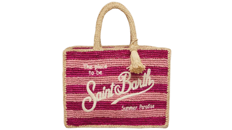 MC2 SAINT BARTH Colette Raffia pembe çizgili desenli çanta