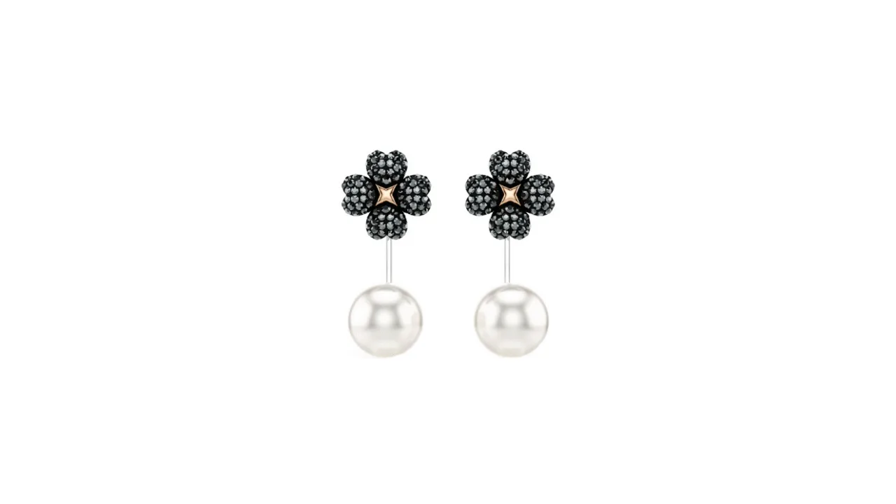 Swarovski Latisha Earrings: Pavé, Clover, Black, Mixed Metal Finish