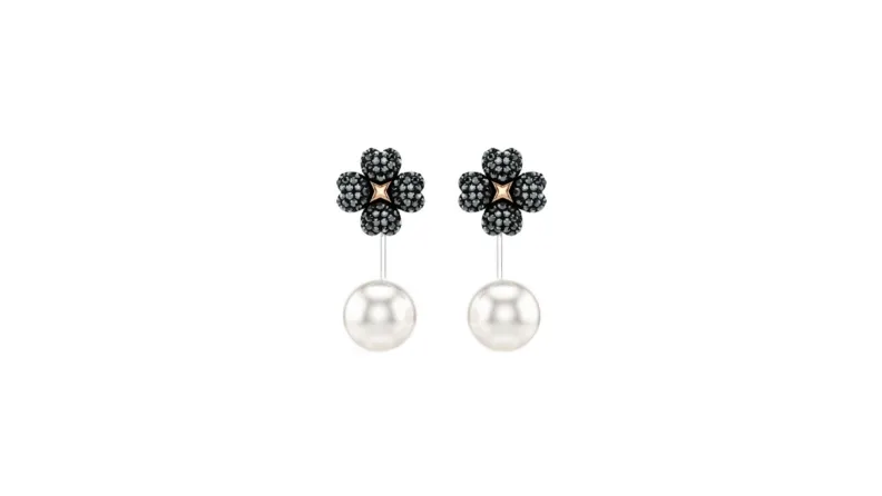 Swarovski Latisha Earrings: Pavé, Clover, Black, Mixed Metal Finish