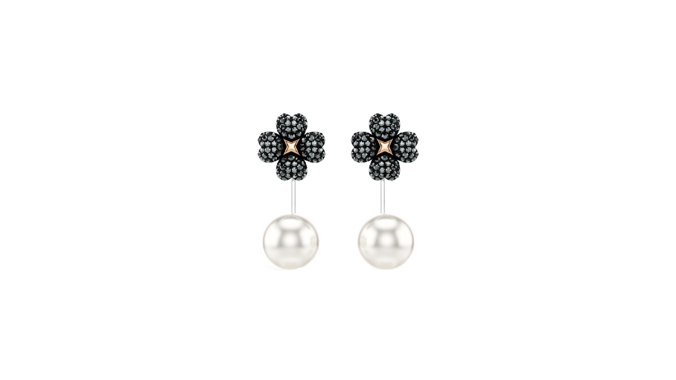 Swarovski Latisha Earrings: Pavé, Clover, Black, Mixed Metal Finish